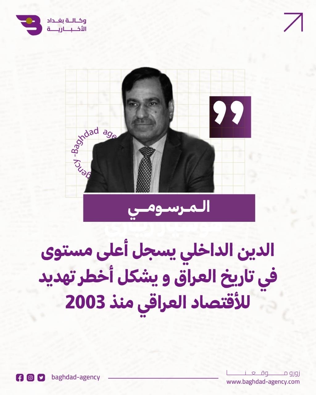 المرسومي : الدين الداخلي يسجل أعلى مستوى في تاريخ العراق و يشكل أخطر تهديد للأقتصاد العراقي منذ 2003